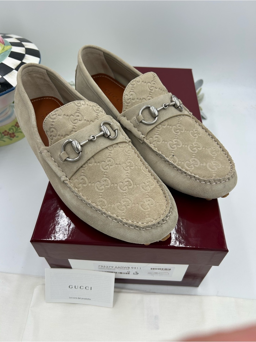 Men's Gucci suede oatmeal horse bit driver loafers size 9 fits 10US - Picture 4 of 12